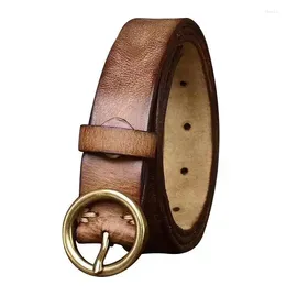 Belts Pure Cowhide 2.8cm Wide Copper Pin Buckle Belt For Women Genuine Leather Female Strap Retro High Quality Waistband