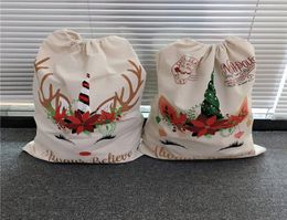 Christmas Large Canvas Candy Gift Bag For kids Sacks Santa Claus Red Green Color Drawstring Bags 087130235