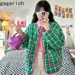 Women's Trench Coats Gagarich Autumn Winter 2023 Niche Green Plaid Thickened Sweet Cotton Warm Oversize Loose Jacket Harajuku Girl Parkas