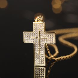 S3861 Fashion Jewellery Simple Hip Hop Men Women Couple Gold Zircon Cross Pendant Necklace Choker Necklaces