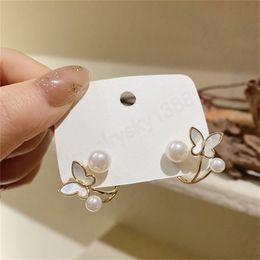 Fashion Imitation Pearls Earrings Trendy Acrylic Crystal Butterfly Stud Earrings Gold Colour Earring For Women Jewellery