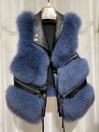 Womens Fur Faux Autumn Leather Coats and Jackets Women High Quality Elegant Fluffy Jacket Vest Buckle Short Coat Luxury Outerwear 231122