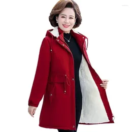 Women's Trench Coats Winter Jacket Women Hooded Thick Parkas Middle-aged Female Coat Velvet Warm Outwear Sobretudo Feminino 5XL