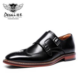 Dress Shoes DESAI Monk Strap Slip on Genuine Leather Business Handmade Dress Brogue Shoes for Men with Buckle 231122