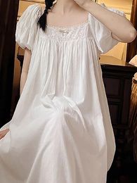 Women's Sleepwear Women Pure Cotton Ruffles Sweet Embroidery Vintage Nightgowns Robe Night Dress Fairy Victorian Romantic Princess