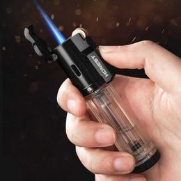 Lighters Cigar Butane No Gas Lighter Smoking Windproof Torch Grinding Wheel Transparent Inflatable Jet Flame Unusual Gift For Men