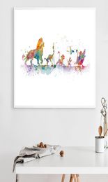 Lion King Poster Canvas Painting Watercolour Print Cartoon Wall Art Painting Nursery Poster Wall Pictures Kids Room Home Decor6109179