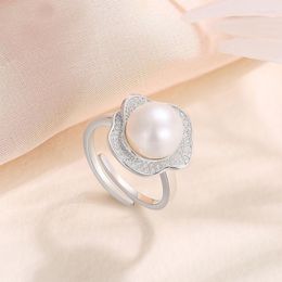 Cluster Rings COCOM Real 925 Sterling Silver Natural Fresh Water White Pearl Ring For Women Luxury Wedding Engagement Fine Jewellery Gifts