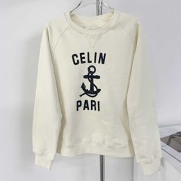 Autumn New Flocking Boat Anchor Logo Terry Fabric Round Neck Pullover Sweater Spring and Long Sleeve Casual Unisex