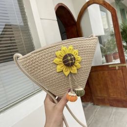 Evening Bags Woven Bag for Women Sunflower Beach Vacation Single Shoulder Crossbody Small Backpack cute bags purses and 231123
