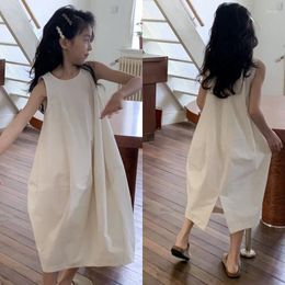 Girl Dresses Solid White Girls Casual 2023 Korea Style Long Dress For 1-6 Years Kids