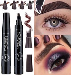5 Colours Eyebrow Tattoo Pen 4 Fork Tips Fine Sketch Liquid Eyebrow Pencil Waterproof Eyebrow Pen9918077