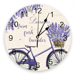 Wall Clocks Farm Purple Fresh Flower Lavender Bicycle Living Room Clock Round Decor Home Bedroom Kitchen Decoration