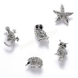 Pins Brooches Lovely Crystal Rhinestone Animal Brooch Owl Hedgehog Starfish Clothes Lapel Pin For Women Jewelry Sier Color Alloy Dr Dhp6W