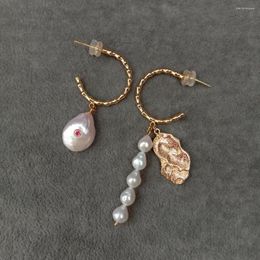 Hoop Earrings KKGEM Office Style Cultured Natural White Rice Pearls Keshi Pearl Coin Cz Pave Gold Plated Asymmetric