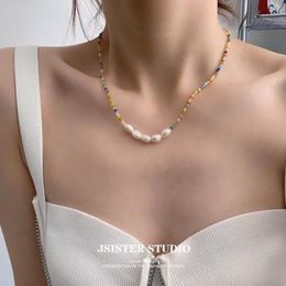 Chains Original Design Luxury Baroque Natural Freshwater Pearl Pendant Long Colored Rice Bead Necklace Jewelry