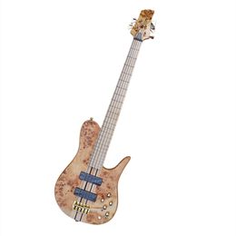 5 Strings Original Wood Color Electric Bass Guitar with Gold Hardware Offer Logo/Color Customize