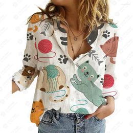 Women's Blouses Womens Tops Spring And Autumn Casual Print Designs Long-Sleeved Lapel Ladies Shirts Full Vintage Loose Fit Slight Strech