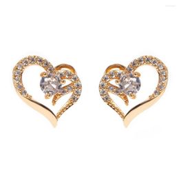 Stud Earrings Yunkingdom Lovely Heart Shape Push-Back White Cubic Zirconia Women's Earring 2023 Lover Gifts