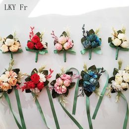 Other Fashion Accessories LKY Fr Boutonniere Wedding Corsage Bracelet for Bridesmaid Wedding Corsages and Boutonnieres Buttonhole Groomsman Marriag J230422
