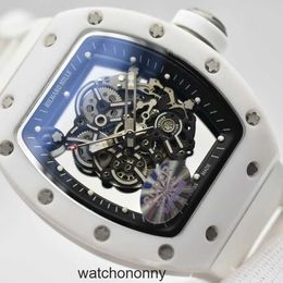 Milles Luxury Watches for Mens Mechanical Watch Richa Sj Rm055 White Ceramic Hard Man Wrist Natural Blue Mirror Titanium Metal Buckles