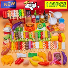 New 109PCS Kids Play House Barbecue Toy Set Kitchen Pretend Play Cooking Toys Simulation Food Cookware BBQ Kit Cosplay Game Gifts