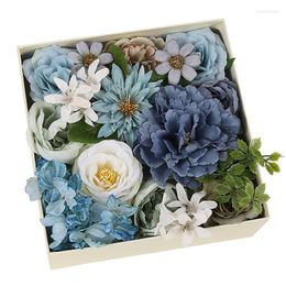 Decorative Flowers Blue Artificial Gift Box For DIY Wedding Valentine's Day Fake Flower Bouquet Home Decor Christmas Presents