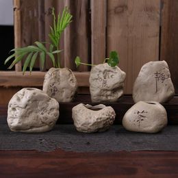 Vases Modern Chinese Stone Imitation Handmade Ceramic Flower Vase Ornaments Fleshy Hydroponic Coarse Pottery Water Flowers Inserted