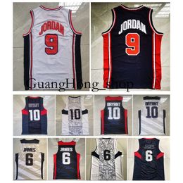 GH 2012 2008 Team USA 9 Michael Jor Dan Basketball Jersey Bryant Kevin Durant James Mitch and Ness Throwback Jerseys White Blue Size S-XXL