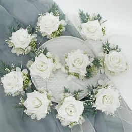 Other Fashion Accessories Wedding Corsage Boutonnieres White Rose Silk Vintage Brooch Party Bridal Decoration Accessories einsteckblume herren hoch J230422