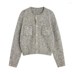 Women's Knits Korean Autumn Clothes Women Elegant Grey Cardigan Sweaters Coat Vintage Loose Female Harajuku Buttons