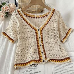 Women's Blouses Summer Short Sleeve Shirt Tops Hollow Out Crochet Crop Top Boho Beach Wear Women Vintage Shirts Blouse Designer Blusa Mujer