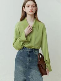 Women's Blouses Solid Colour Shirt For Women Chiffon Shirts Spring Summer Thin Green Button Up Blouse Office Long Sleeve Female Tops B168