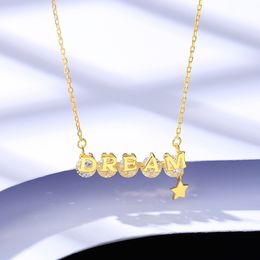 Korean New 3A Zircon Dream Letter S925 Silver Pendant Necklace Jewellery Fashion Women Plated 18k Gold Collar Chain Necklace for Women Wedding Party Birthday Gift SPC