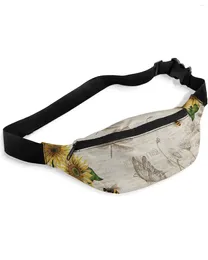 Waist Bags Vintage Old Spaper Sunflower Dragonfly Packs Shoulder Bag Unisex Messenger Casual Fashion Fanny Pack For Women