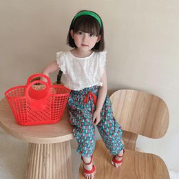 Clothing Sets Girls' Amoi Flower Top Printed Casual Pants Two-Piece Set Kids Clothes Girls Boutique Wholesale