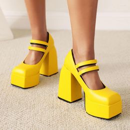 Dress Shoes 2023 Spring Women Pumps Plus Size 23-28cm Length Microfiber Leather Upper Square Toe Sexy Thick Heel Womens
