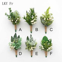 Other Fashion Accessories LKY Fr Boutonniere Corsage Pins Boutonniere Buttonhole Men Wedding Wrist Corsage Bracelet Bridesmaid Flower Green Forest We J230422