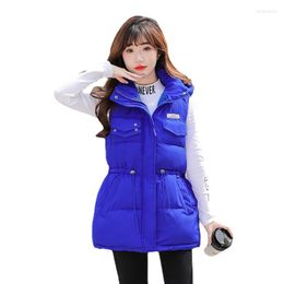 Women's Vests Fashion Waistcoat Vest Women Solid White Blue Pink Elegant Sleeveless Jackets Winter Hooded