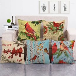 Pillow 45cm Red Winter Bird Linen/cotton Throw Covers Couch Cover Home Decor