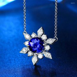 Pendant Necklaces Huitan Luxury Blue Flower Necklace Bridal For Wedding Silver Colour Chic Women Accessories Fashion Jewellery Wholesale Lots