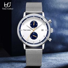 Wristwatches Time Gather 2023 New Luxury Watch Business Male Clock Stainless Steel Quartz Wrist Watche Men Watch Reloj Hombre Q231123