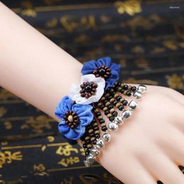 Link Bracelets Handmade Braided Bracelet Blue Flowers Belly Dance Charms Clapper Bells Jewellery Accessories