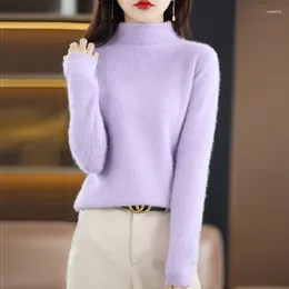 Women's Sweaters Sweater Pure Mink Cashmere Half High Collar Loose Pullover For Outer Wear Versatile Knitted Bottom Autumn Winter
