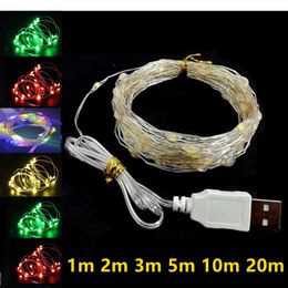 Christmas Decorations 1520M USB LED String Lights Copper Silver Wire Garland Light Waterproof Fairy For Wedding Party Decoration 231123