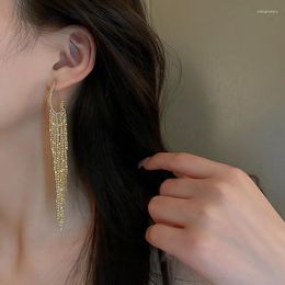 Dangle Earrings Golden Metal Tassel Long For Women Geometric Rhinestone-earrings Party Jewellery Pendientes De Borla