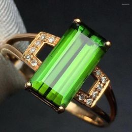 Cluster Rings Fine Jewelry Real Pure 18 K Gold Natural Green Tourmaline Gemstones 3.1ct Diamonds Male's Wedding Man's