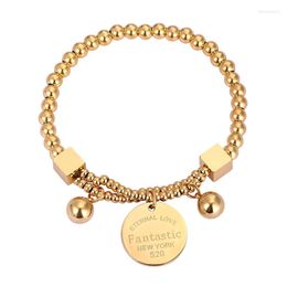 Charm Bracelets Design Super Beautiful Elastic Rope Bead Bracelet Titanium Steel Fantastic Round Woman Love Gift