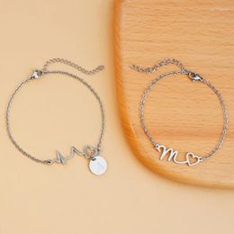 Link Bracelets Couple Series Cut Letter Electrocardiogram Bracelet Valentine's Day Niche Commemorative Gift Pendant Commuting