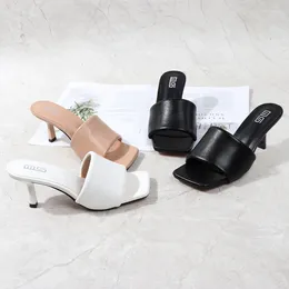 Slippers Female Shoes Womens Outdoor Big Size Heeled Mules Black Sandals Slides 2023 High Beige Thin Soft Summer Basic Rubber Fa